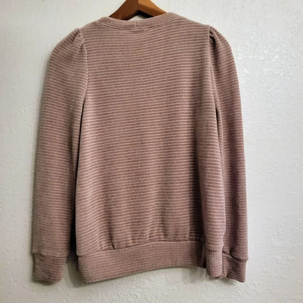 Chenault Super Soft Neutral Baggy Puff Shoulder Minimalist Sweater: S